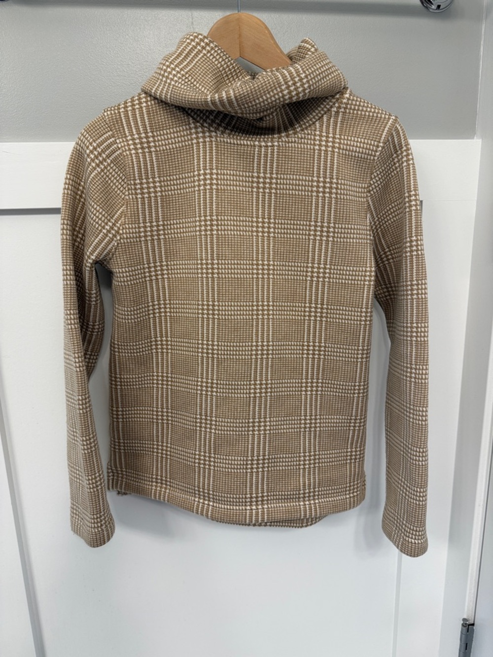 J. Crew  Plaid Turtleneck Pullover in Tan and Cream